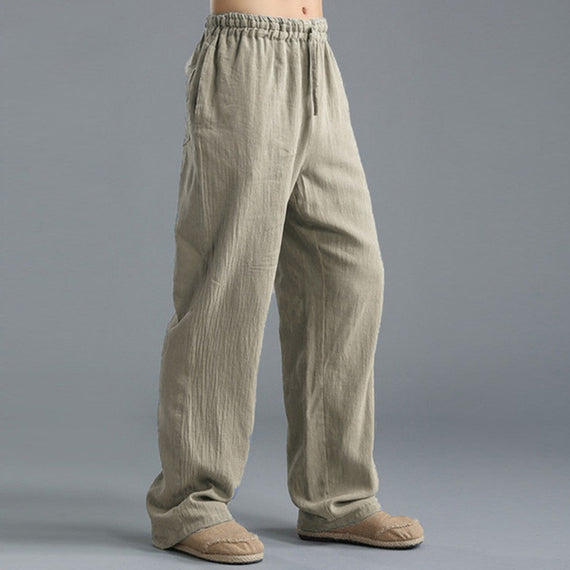 Men’s Casual Loose Fit Breathable Linen Sports Pants