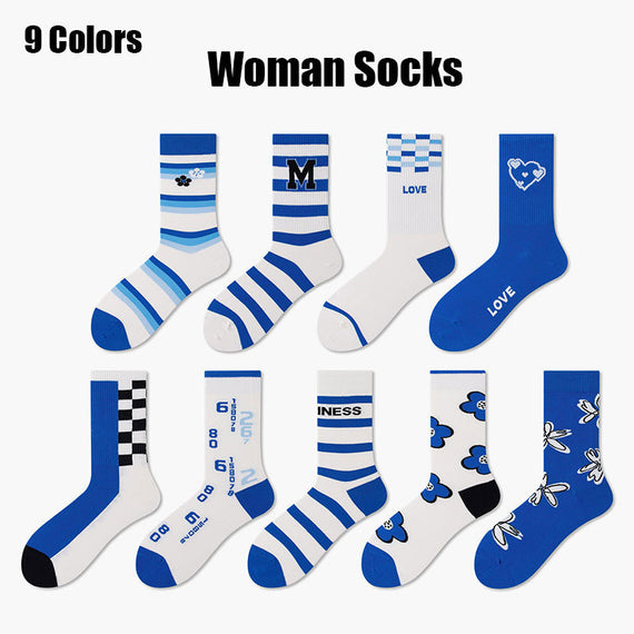 9 Pairs Women  Colorful Socks Compression Running Socks Crew Athletic Hiking Wicking Anti Blister Cushioned Anti-odor And Breathable For Running Hiking Cycling Fitness