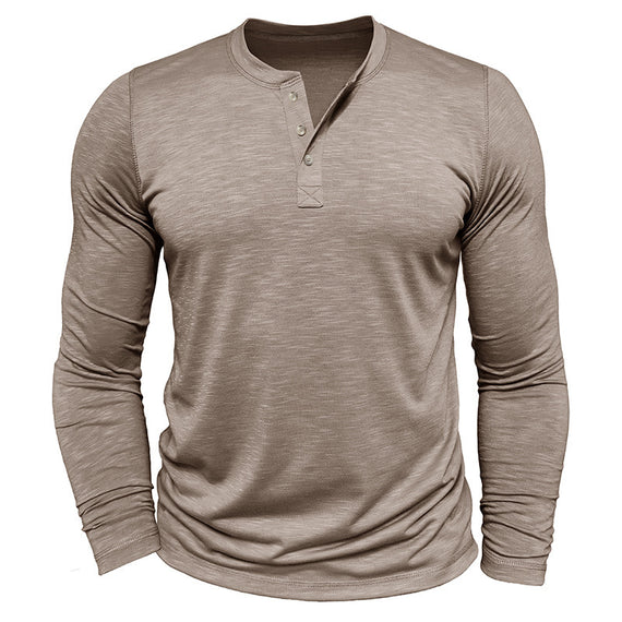 Men's Long Sleeve Henley Collar T-Shirt – Classic Comfort & Style