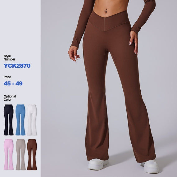 Brushed Flared V-waist Sports Tight Trousers