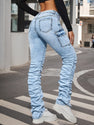 Women's High Waisted Elastic Blended Jeans With Machine Washable Side Pockets. They Have A Casual Street Style, Versatile Throughout The Year, Comfortable And Stylish.