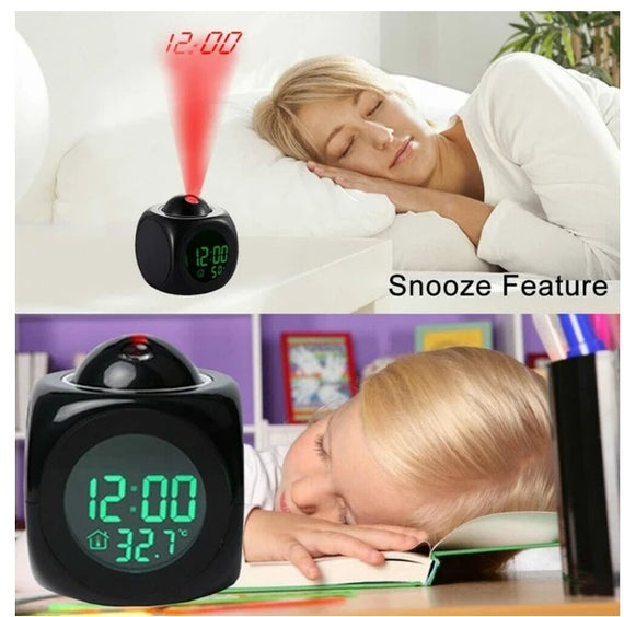 Smart LED Projection Alarm Clock | Digital LCD | Voice Alerts & Weather Updates | Snooze & USB Powered