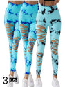 3 Pack New Style Hollow-Out Tie-Dye High-Waisted Tummy-Control Yoga Pants