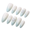 Gender Neutral Press On Nails White - Blue Gradient With 3D Flowers & Pearls In Stiletto Shape
