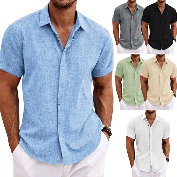 Men's Casual Loose Fit Linen T-Shirt | Solid Color Short Sleeve Summer Top