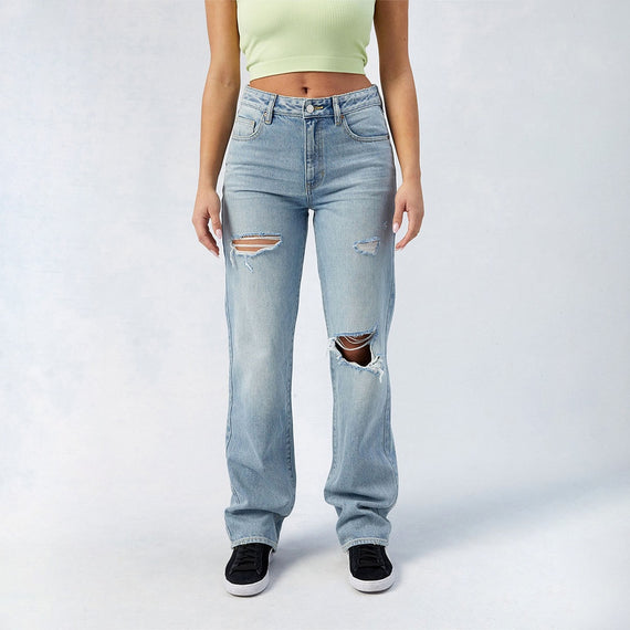 Women’s High-Waist Wide-Leg Jeans – Full-Length, Center Pleat Design, All-Season Cotton Denim