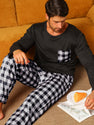 Men's Polyester Long Sleeve Pajama Set with Trousers – Comfortable & Stylish Sleepwear