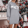 Women's Knitted Round Neck Lantern Sleeve Pullover Sheath Dress