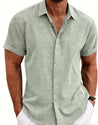 Men's Casual Loose Fit Linen T-Shirt | Solid Color Short Sleeve Summer Top