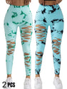 2 Pack New Style Hollow-Out Tie-Dye High-Waisted Tummy-Control Yoga Pants
