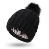 Women’s Fashion Stretchy Satin-Lined Knit Beanie – Faux Fur Pom Pom, Cozy Winter Warm Hat