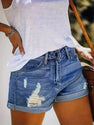 Womens Mid-High Rise Ripped Jean Shorts Distressed Stretchy Denim Shorts