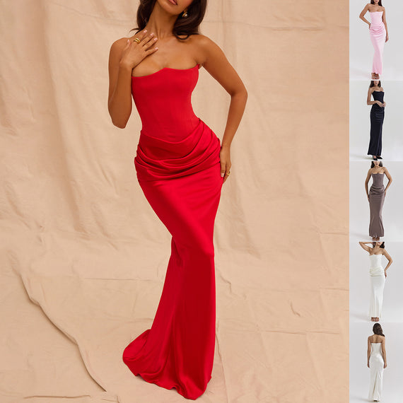 Slim Fit Tube Top Backless Long Dress – Sexy Bandeau Evening Party Wear for Women