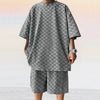 Jacquard Plaid Casual Shorts Suit – Loose Fit, Effortless Street Style