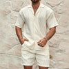 Men's Summer Tracksuit Set | Casual Solid Color Two-Piece Outfit with Lapel Button Shirt & Shorts – Perfect for Beach, Holiday & Everyday Wear