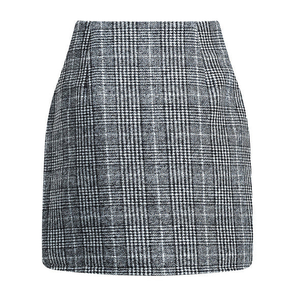 Womens High Waist Plaid Skirt Bodycon Pencil Wool Mini Skirts