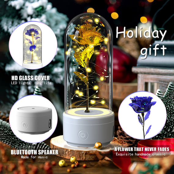2-in-1 Rose Glow LED Light & Bluetooth Speaker | Enchanted Glass Dome Valentine’s Gift