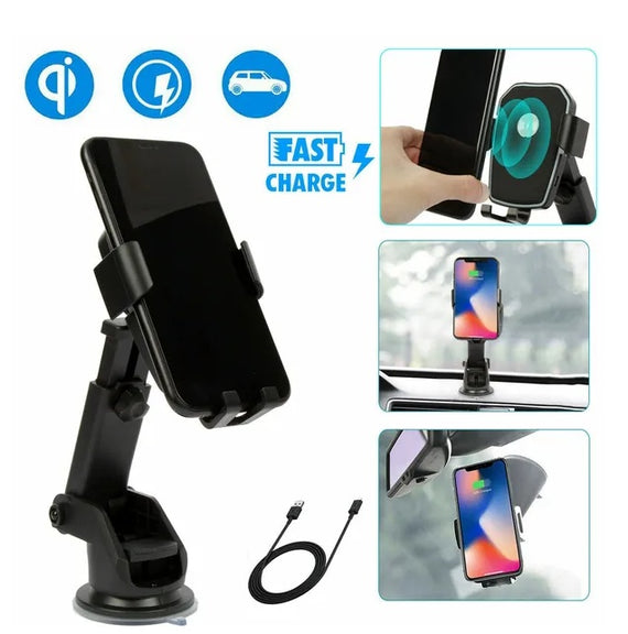 Qi Wireless Fast Charging Car Charger Mount Holder Stand 2 In 1 For Cell Phone