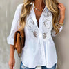 Women’s Contrast Lace Long Sleeve Button-Down Blouses | Dressy Casual Shirts for Fall Fashion