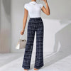 Women's Printed Check High-Waisted Straight Leg Pants - Office Casual Trousers For Spring&Fall