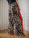 2025 New Women's Casual Pants With Drawstring Leopard Print Color Blocking Side Stripes Straight Leg Wide Leg Loose Pants Comfortable And Skin Friendly