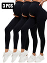 3 Pack Maternity High-Waisted Seamless Yoga Pants For Women - Tummy Support Fitness Leggings