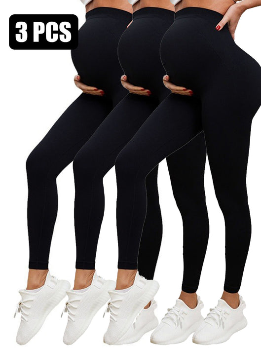 3 Pack Maternity High-Waisted Seamless Yoga Pants For Women - Tummy Support Fitness Leggings