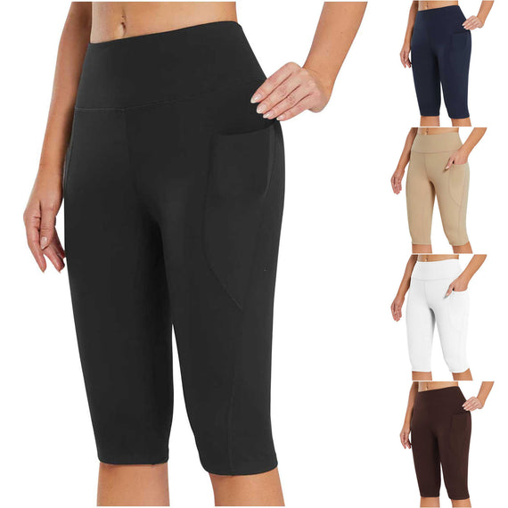 Side Pocket Solid Color High Waist Tight Stretch Sports Leggings