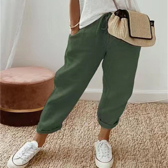 Women’s Cotton Linen Solid Color Casual Pants