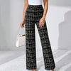 Women's Printed Check High-Waisted Straight Leg Pants - Office Casual Trousers For Spring&Fall