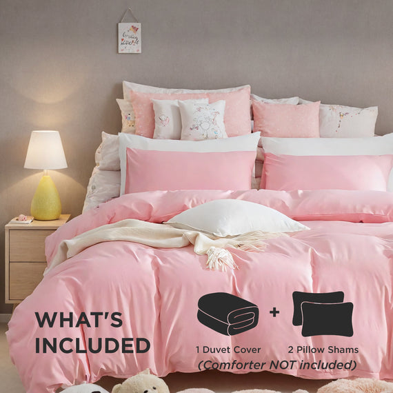 Three-piece Bedding Set With Solid Color Quilt Cover And Pillowcase, Three-piece Bedding Set - Super Soft Microfiber Hotel Series - Brushed Super Soft And Machine Washable, Cute Pink Three-piece Set W