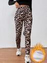 Leopard Print Cashmere Leggings High Waist Slimming And Velvet Padded Warm Side Pocket