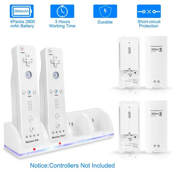 4-in-1 Game Controller Power Hub | 2800mAh Rechargeable Batteries | All-in-One Ultimate Charging Station