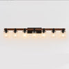 50” Rustic 7-Light Vanity Fixture | Industrial Bathroom Wall Sconce with Glass Shades & Wooden Accent | Modern Farmhouse Lighting (Bulb-Free)