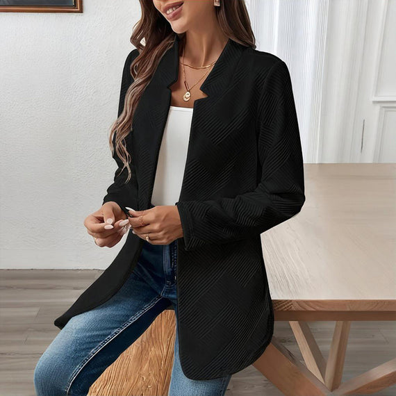 Women's Textured Notched Lapel Blazer Elegant Solid Color Jacket for Fall & Winter | Perfect for Formal and Casual Wear