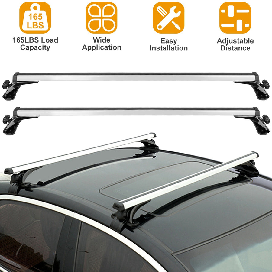 47.24in Universal Top Roof Rack Cross Bar Cargo Carrier Aluminum Crossbar Rack With 165LBS Capacity Fit For Most Vehicle Wagon Car Without Roof Side Rail