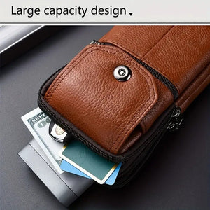 Leather Cell Phone Shoulder Holster,Hip Bum Pack Pouch For Men,Vertical Holster Belt Clip Pouch,Carrying Case With Card Slots Compatible With