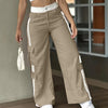 Women's Striped Straight Leg Pants Button Zip With Pocket Casual Trousers For Spring And Fall