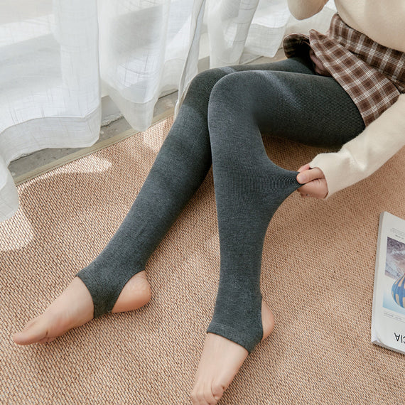 Autumn And Winter Fleece-lined Thickened Screw Cotton Vertical Stripes Base One-piece Trousers