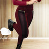 Plus Size Women's Faux Leather Splice Pants With Zip Detail Slim Fit Trousers For Spring&Fall