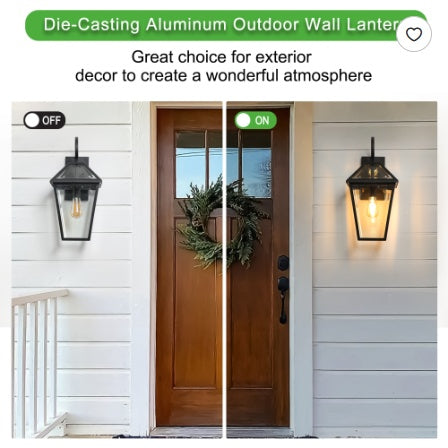 211 Outdoor Wall Lantern – Modern Black Metal & Clear Glass Sconce for Porch, Patio & Garden (Bulb Not Included)