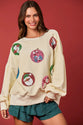 Women's Christmas Egg Sequined Long Sleeve Loose Sweatshirt Top