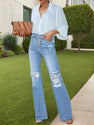 Large SizeWomen'S High-waisted Ripped Flared Jeans, Fashion Trend Casual Pants Wide-leg Pants