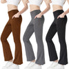 Ladies Mid Waist Abdominal-shaping Slimming Cropped Pants Casual Pocket Bootcut Trousers