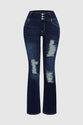 Women's Ripped Wide Leg Jeans, High Waisted Flare Fit With Distressed Details And Button Fly, Casual Stretch Denim Pants