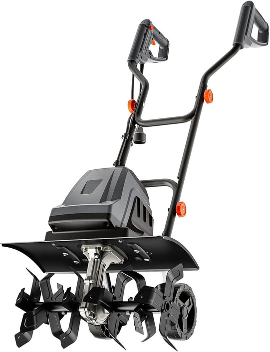 Electric Garden Cultivator, 15 Amp, Rope Spinner With Adjustable Wheels And Foldable Handle And Safety Switch For Soil Cultivation