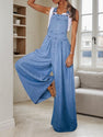 2025 New Playful And Cute Denim Overalls, Adjustable Shoulder Straps, Wide Leg Jumpsuit With Pocket Decoration, All Season Jumpsuit, Wide Leg Fashion, Fashionable Jumpsuit