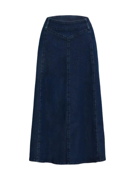 2025 Spring New Women's High Waist Loose A-line Cowboy Skirt, Medium Length Elastic Casual Solid Color Skirt, Elegant For Office And Daily Wear, Fashionable Style Smooth, Cowboy Fabric Washable