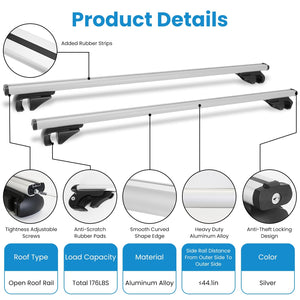 1 Pair Car Roof Rack Cross Bars Aluminum Cargo Carrier Rooftop Crossbars Luggage Roof Rack Bar With 176lbs Max Load Fits Most Vehicles With Existing Raised Side Rails With Gap