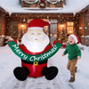 5.8FT Lighted Christmas Inflatable Decoration, Inflatable Santa Claus Holding Banner, Funny Blow Up Yard Decorations With Built-in LED Lights For Holiday Party Front Yard Lawn Garden Decor